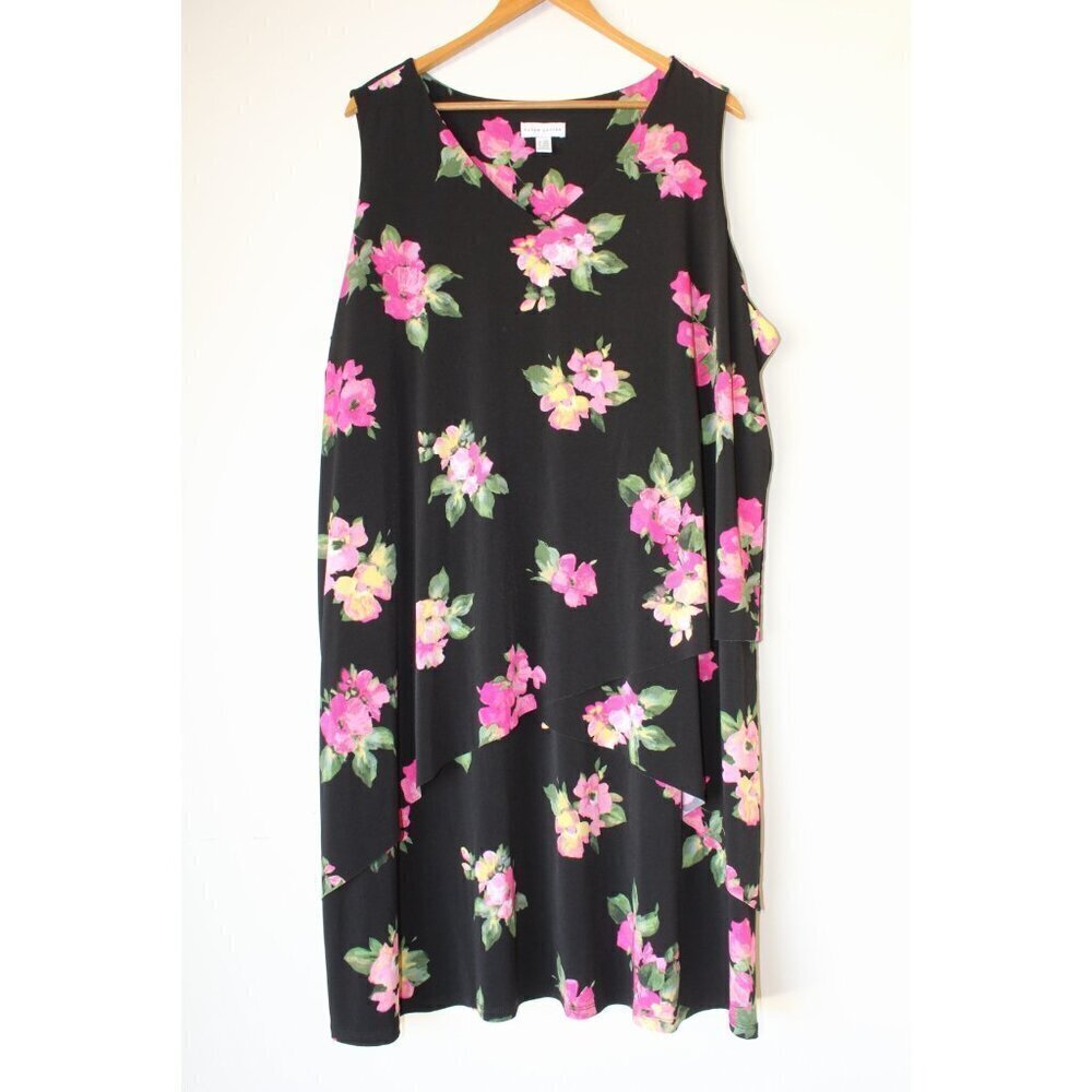 Susan Graver Floral Midi tiered Dress Size 2XP liquid knit Sleeveless Festive